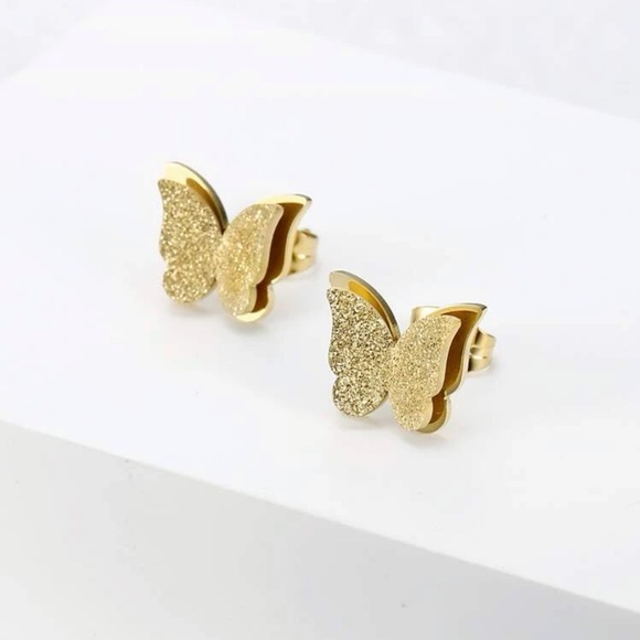 Stainless steel Butterfly 🦋 Gold Stud earrings - Picture 3 of 4